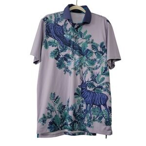 Greyson‎ Enchanted Forest Golf Polo Shirt Sz M Thistle Purple Wolf Performance